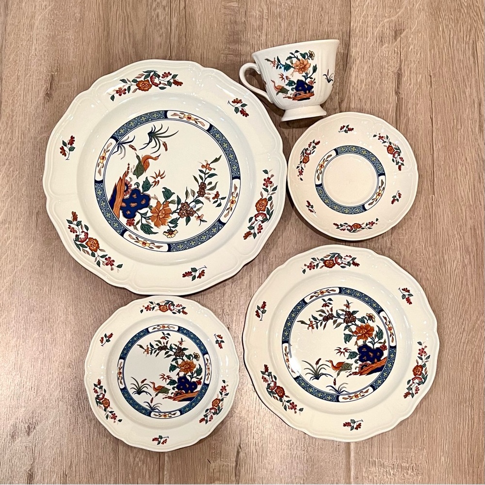 WEDGWOOD Of Etruria & Barlaston CHINESE TEAL‎ 5 PIECE PLACE SETTING Vintage Mint